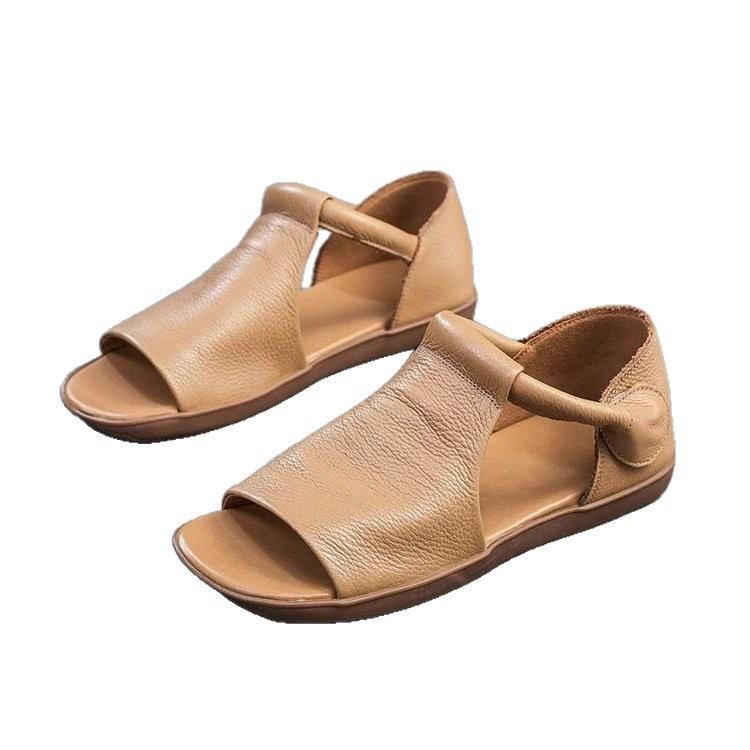 Retro Hong Kong style design sandals New summer casual flat heel bag heel open toe non-slip sandals