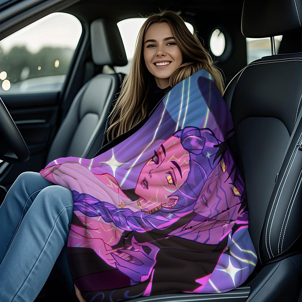 K-Pop Hot Anime Rumi & Jinu Cute CP Rujinu Print Fleece Blanket for Adult Quality Soft Warm Cozy Blanket for Travel Office Home