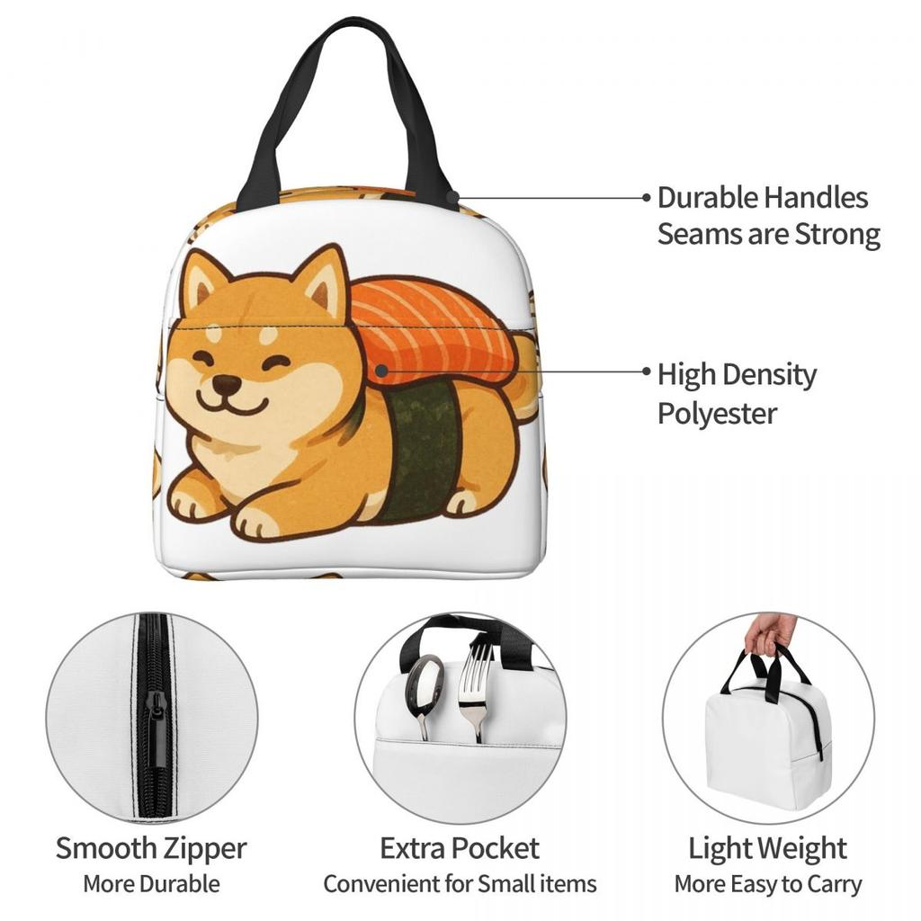 Sushi Cute Shiba Inu Dog Insulated Lunch Bag for Women Kids Leakproof Food Boxes Thermal Lunch Box Tote
