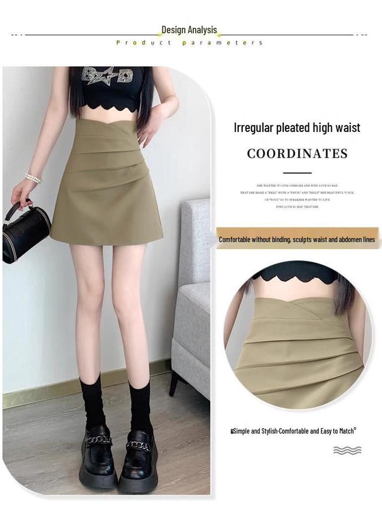 Spring 2024 Women's High Waist Pleated A-Line Skirt - Korean Style