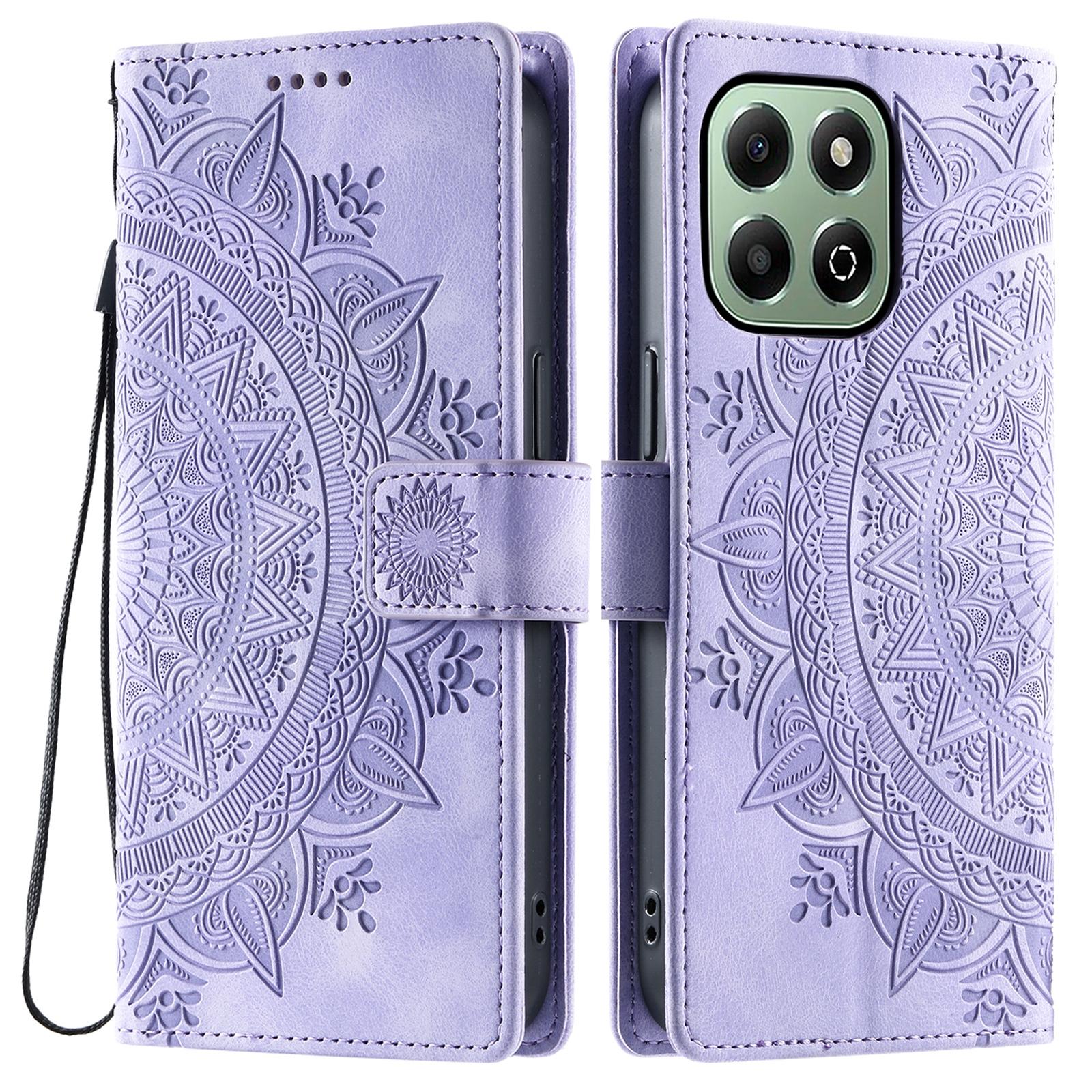 

Style 018 For Honor X6b 4G Case Imprinted Totem Skin Feel Wallet Leather Phone Cover Purple