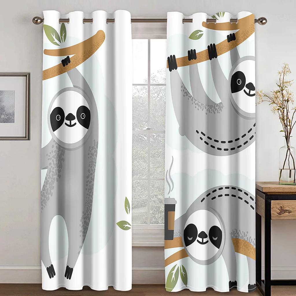 3D Printing Rainbow Cute Animal Cheap Cartoon Children's Thin Window Curtains for Girls Boys Living Room Bedroom Decor 2 Panels