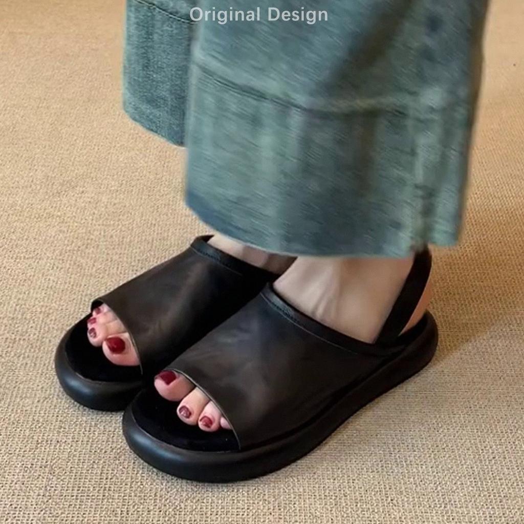 [Fanfna] Super Soft Leather 2025 Summer New Wear Retro French with Skirt Soft-soled Flat-soled Roman Shoes