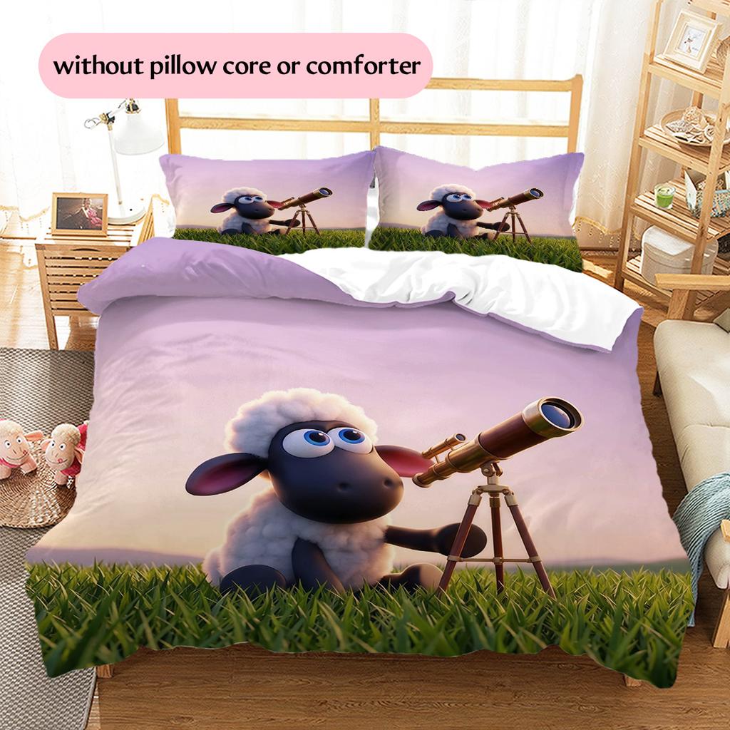Shaun the Sheep2 Pattern Bedding Quilt Set Home Decoration Gift (1 * duvet cover + 2 * pillowcase without core)
