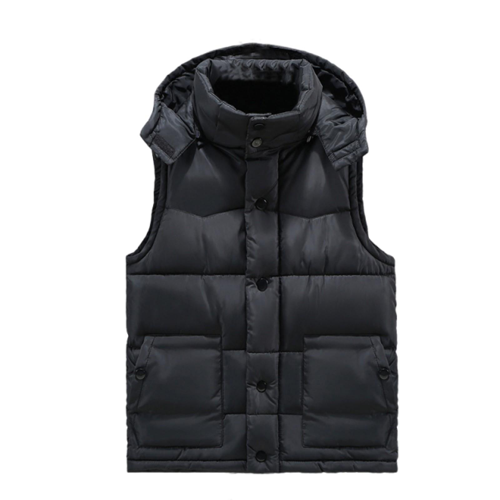 

Мужская зимняя трендовая одежда, свободный толстый пуховик из хлопка с застежкой-молнией, однотонный повседневный жилет с капюшоном L чёрный