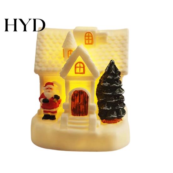 Santa Claus Relief Statue LED Lighted Christmas Village House Statue, Light Up Small Figurines with Miniature Snow Scene Decor Xmas Tree Claus, белый