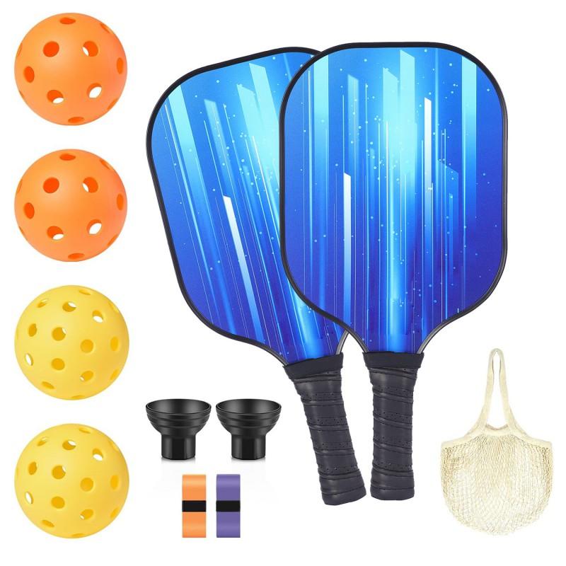 Carbon Fiber Pickleball Paddle Set With Blue Carry Bag 2 Paddles 4 Balls Outdoor Recreational Sport Equipment