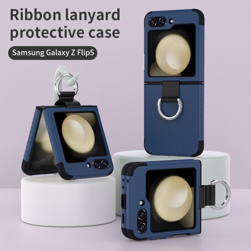 Electroplating Silicone Soft Anti-Drop Phone Case for Samsung Galaxy Z Flip 5 Flip5 5G Ring Hard Shell Shockproof Cover