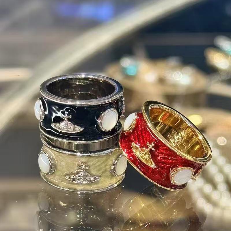 Seiko Empress Dowager White Pearl Punk Couple Ring with Vintage Enamel Glaze
