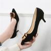 Women 5cm High Heels Metal Flock Pumps Lady Pointed Toe Low Heels Female Mom Office Casual Quality Shoes