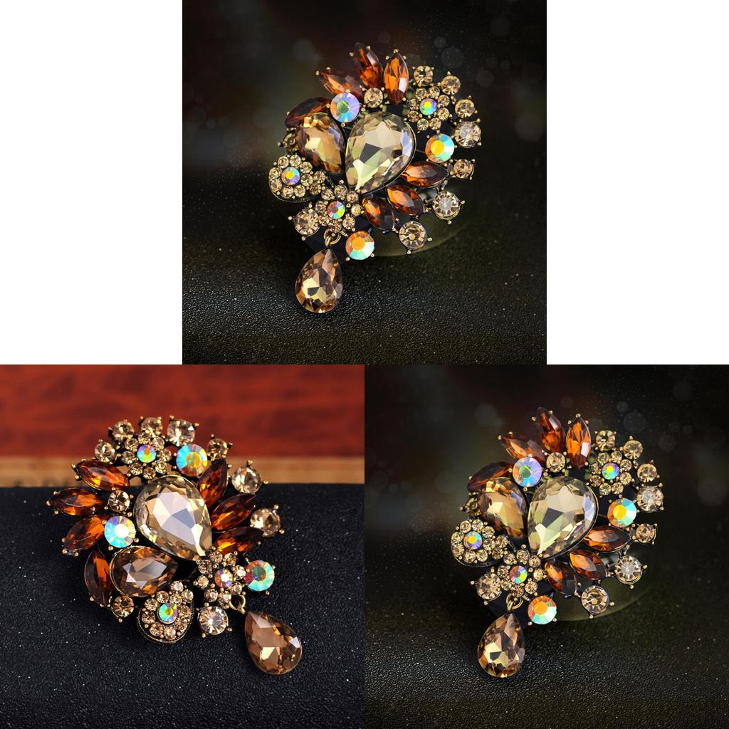Vintage Flower Brooch Alloy Crystal Acrylic Jewelry For Women And Men