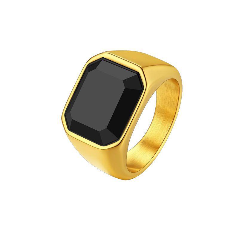 Man Ring Black Carnelian Signet Rings Stainless Steel Square Pinky Rings Gents Wealth and Rich Status Jewelry