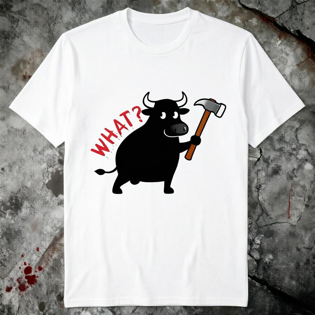 Funny Bull with Hammer WHAT Graphic TShirt Unisex Women 100 Cotton Casual Streetwear Tee M