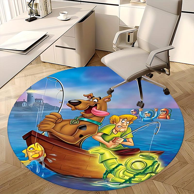 Scooby-Doo Fishing Adventure Chair mat Round Rug-Office carpet, Machine Washable, Non-slip, Suitable for Living Rooms, Bedrooms