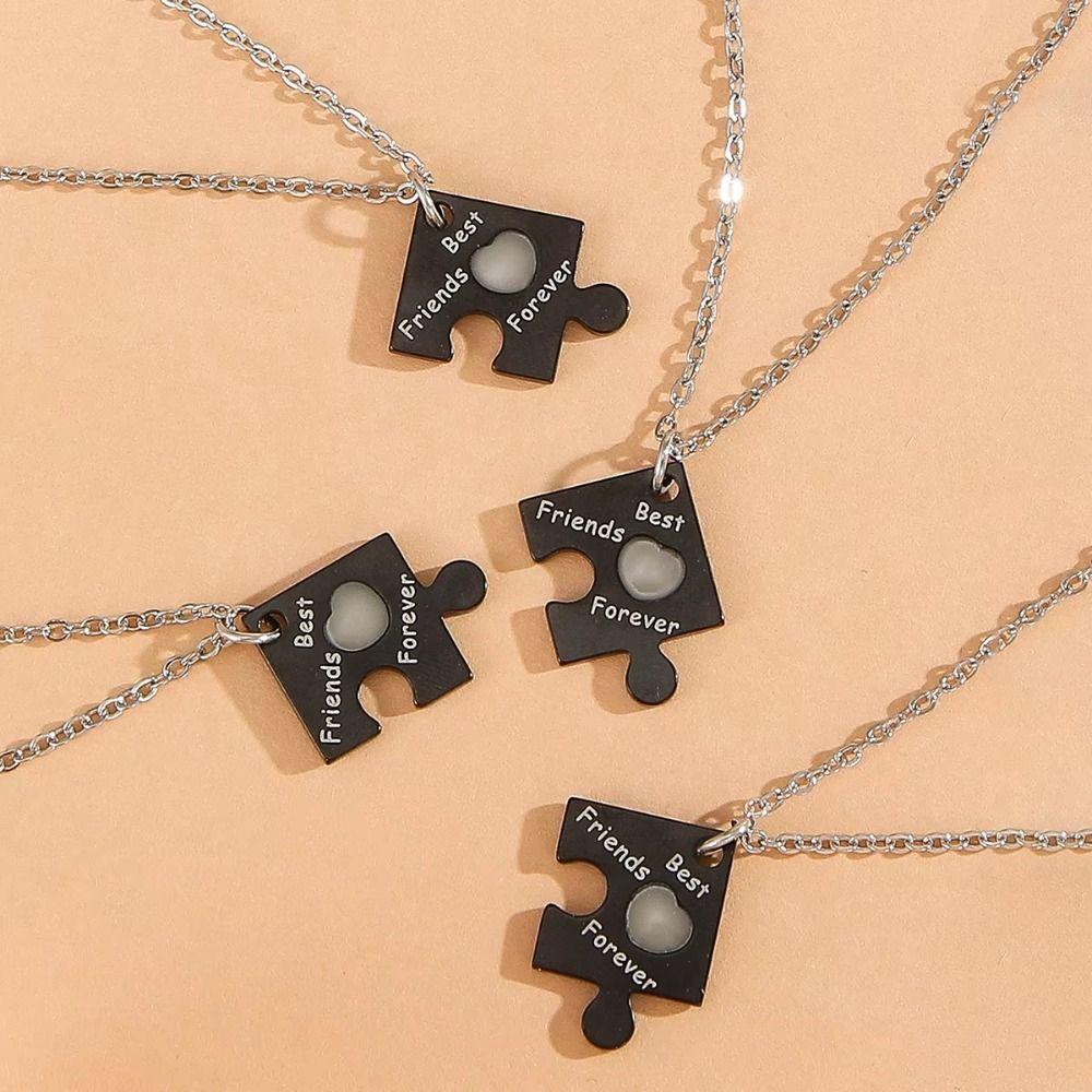 4pcs Stainless Steel Patchwork Sister Necklace Neck Chain Friends Forever Necklace  Birthday Gift