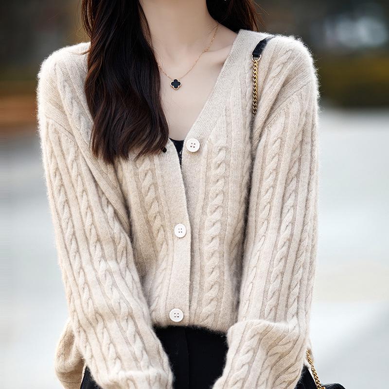 Women's V-Neck Pure Wool Cardigan Coat - 2025 Autumn/Winter Collection