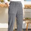 Women Corduroy Pants High Waist Solid Color Winter Warm Casual Trousers with Side Pockets for Home Office Daily Outdoor Sports