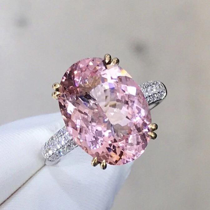 Luxury Pink Tourmaline and Zircon Gold Claw Open Ring