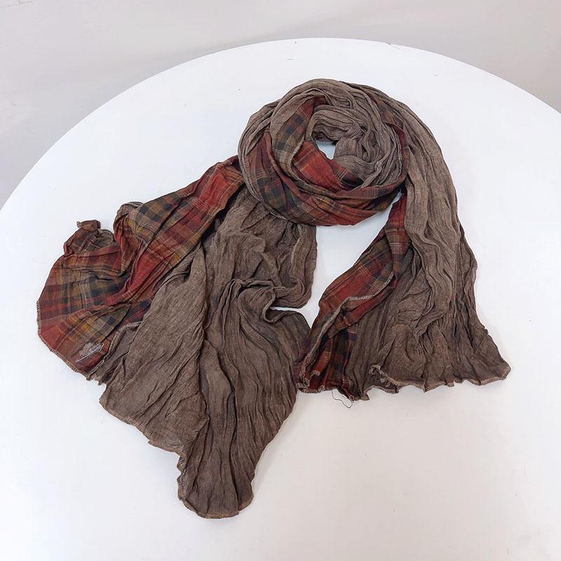 

Johnature Vintage Patchwork Hit Color Japanese Women Scarf Stylish Warm Pleated Autumn Winter Scarf Shawl