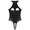 Womens Sexy Cutout Patent Leather Bodysuit Halter Neck Backless Crotchless One Piece Clubwear Bodysuit