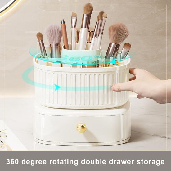 Makeup Organizer with Drawer 360 Degree Rotating Multi-functional Cosmetic Storage Box for Dressing Table Bathroom Office