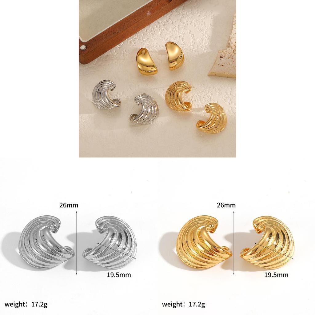 Boucles d'oreilles géométriques en acier inoxydable pour femmes avec texture d'aile
