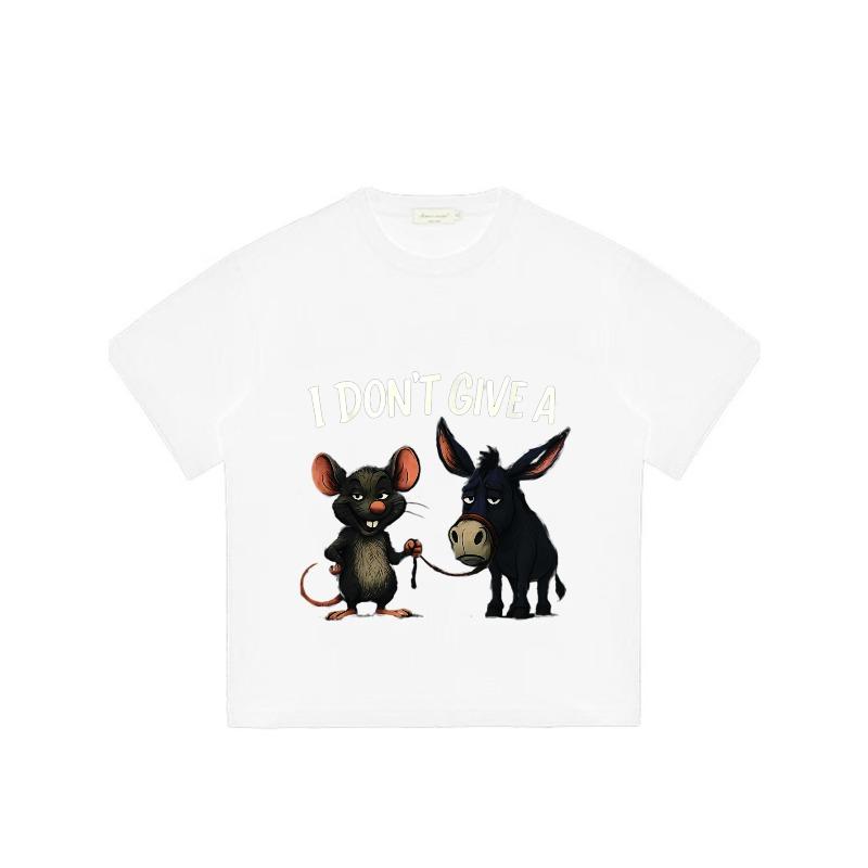 T-Shirt Schwarz I Don't Give A Mouse and Donkey Cartoon-Druck Freizeitkleidung für Männer und Frauen Streetwear Mode Sommer-Outfit