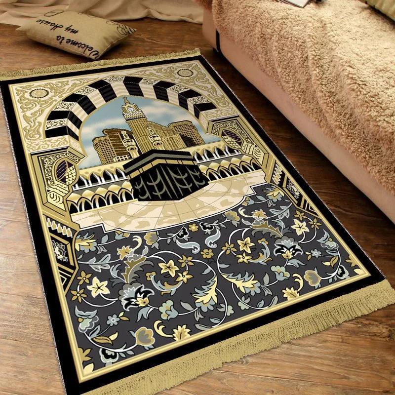 Muslim Style Prayer Rug 80x120CM Living Room Bedroom Decor Soft Islamic Carpet with Tassels Qibla Turkish Prayer Door Mat