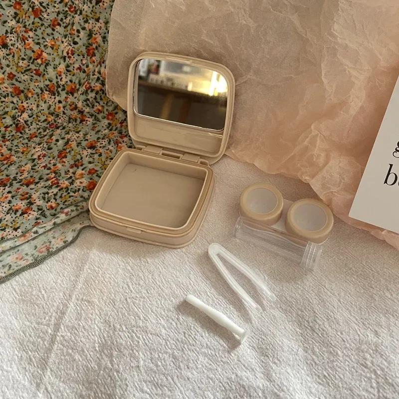 Casetă pentru lentile de contact Beauty Coreeană Culoare Floare Femei Container Portabil pentru Lentile de Contact Cutie Oglindă Portabilă de Călătorie Set cu Pensetă Cutie