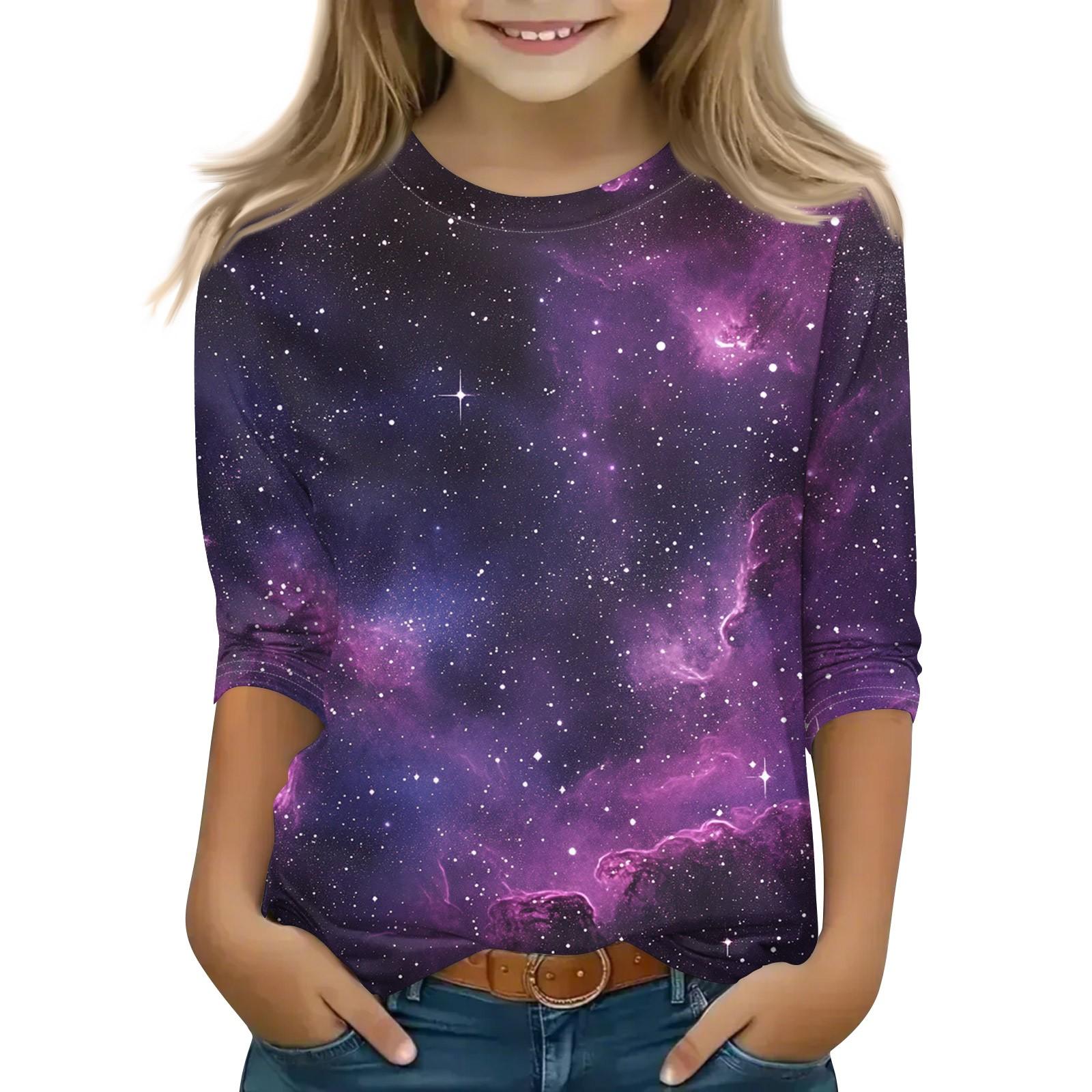 

Топы с принтом для девочек 5-16 лет с круглым вырезом и рукавами 3/4 Футболки Модные топы Наряды Футболки 110