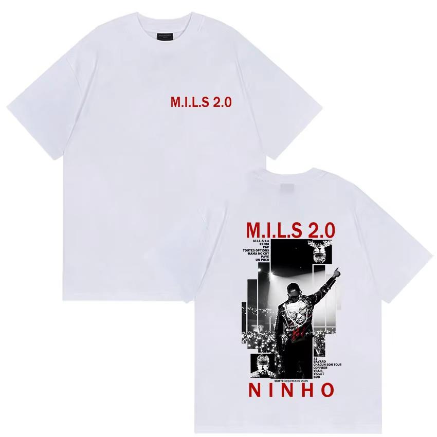 Rapper NINHO MILS 20 Album 2026 Merch T Shirt Mens Gothic Hip Hop Clothing Tshirts Retro Style Cotton Short Sleeve Tshirt
