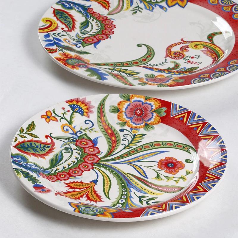Kreatywne chińskie ceramiczne talerze, wyjątkowy okrągły talerz, pyszne domowe dania, talerz na steki, wykwintne kwiaty, zastawa stołowa