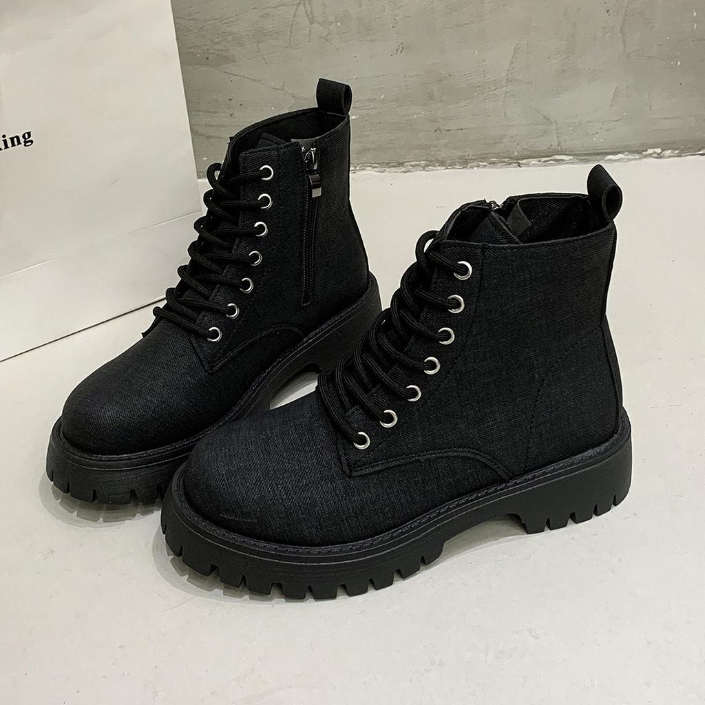 Autumn large size retro style short tube lace-up Martin boots women's foreign trade thick heel thick sole round head knight cowboy boots