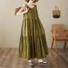 DIMANAF Plus Size Dress Summer Women Vintage Linen Elegant Style Sleeveless Floral Loose New Long Dress 8029