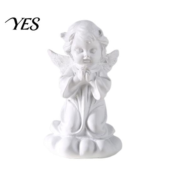 Fine Texture Gypsum Art Resin Cherubs Figurine, White Angel Statue, Garden Praying Cherub Sculpture, Shelf Decor Indoor Outdoor Home Decoration, Cute