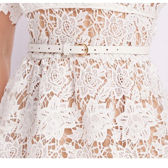Summer Women Square Collar Elegant White Water Soluble Lace Crochet Flower Embroidery Party Dresses With Belt