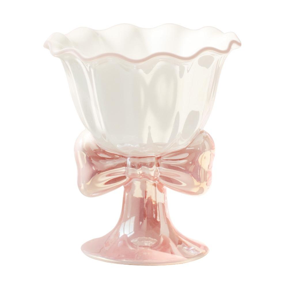 Ceramic Dessert Cup Multi-Function Tea Cup Dessert Tools Bow Shaped Ice Cream Cup  Desktop