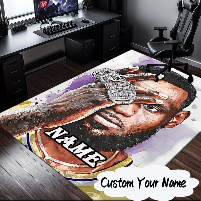 Custom Name James Championship Moment Carpet, Chair Rug,Area Rug for Office Bedroom Living Rooms Bedroom, Doormat Decor Christmas Fan Gifts