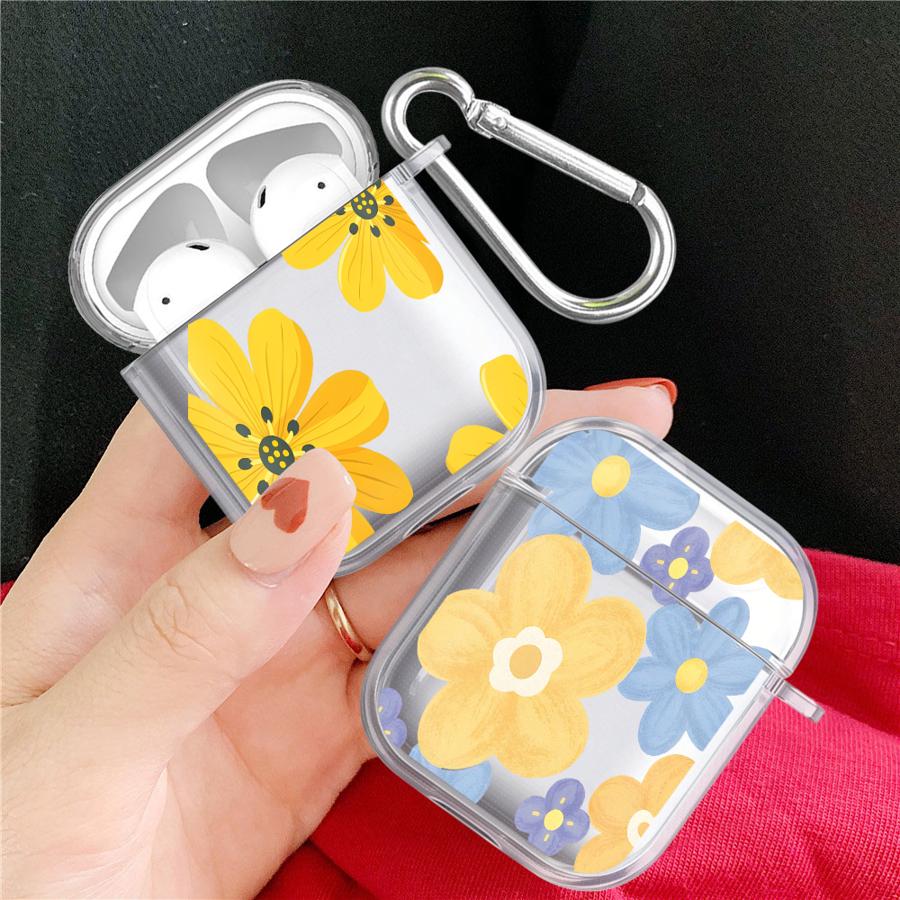 Clear Earphone Cases Cover Case For Airpods Pro3 3 4 Pro 2 Pro2 1 Blue Yellow Flowers