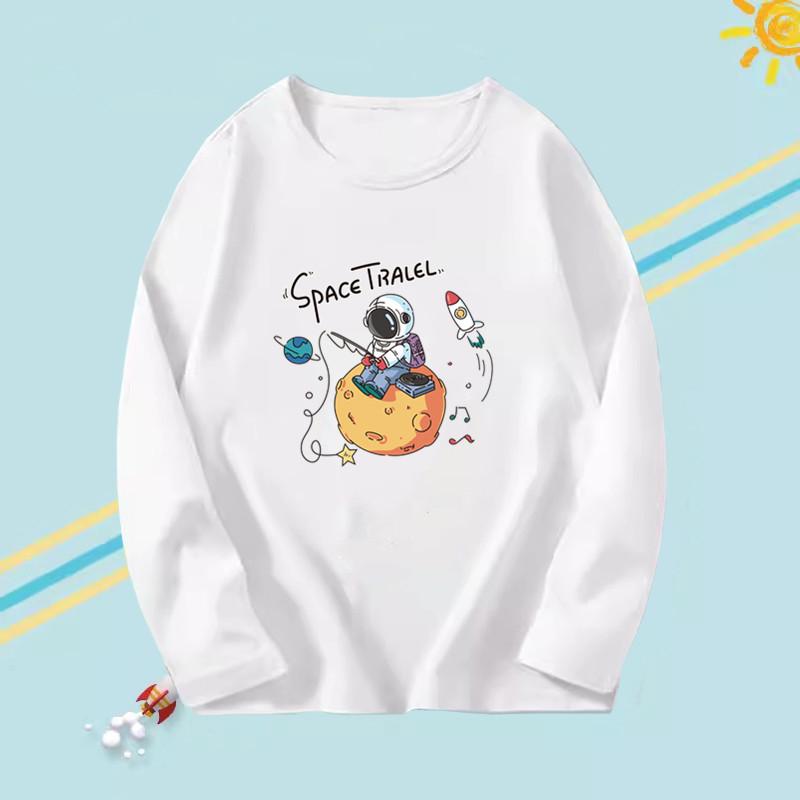 T-shirts à manches longues pour enfants garçons à col rond avec motif astronaute imprimé en 3D, tendance et décontracté pour le printemps et l'automne