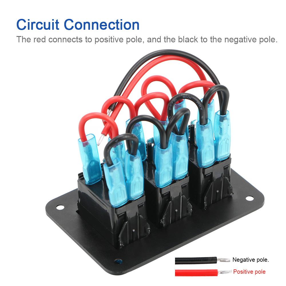 Car Truck Marine Ship Circuit Breaker Auto Accessories 3 Gang Rocker Switch Panel ON/OFF Lights DC 12V/24V With Icon Sticker Switches Seat 3