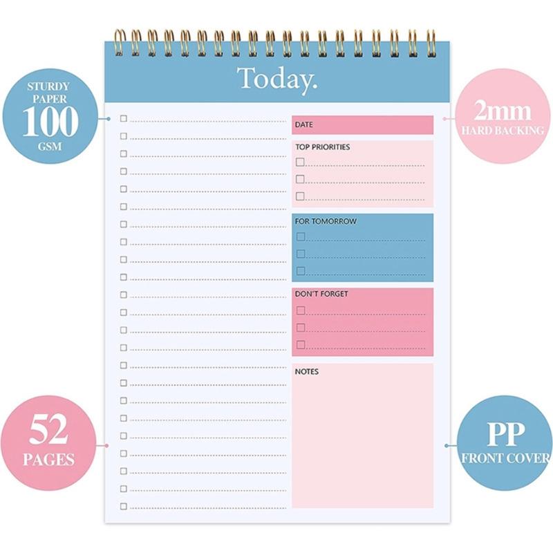 Twin Wire Binding Daily Planner Notebook 100 Pages Wide Lined Notepads Weekly Meal Planner For Daily Planning 142x220mm