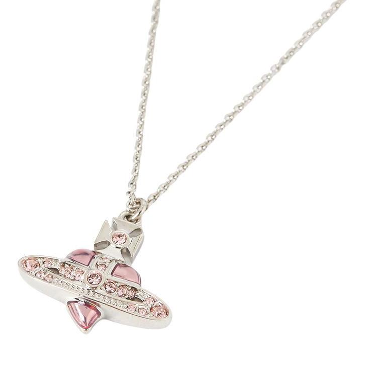 Vivienne Westwood Heart Design Brass Necklace Women necklaces Silver Pink 630203BM-02P686