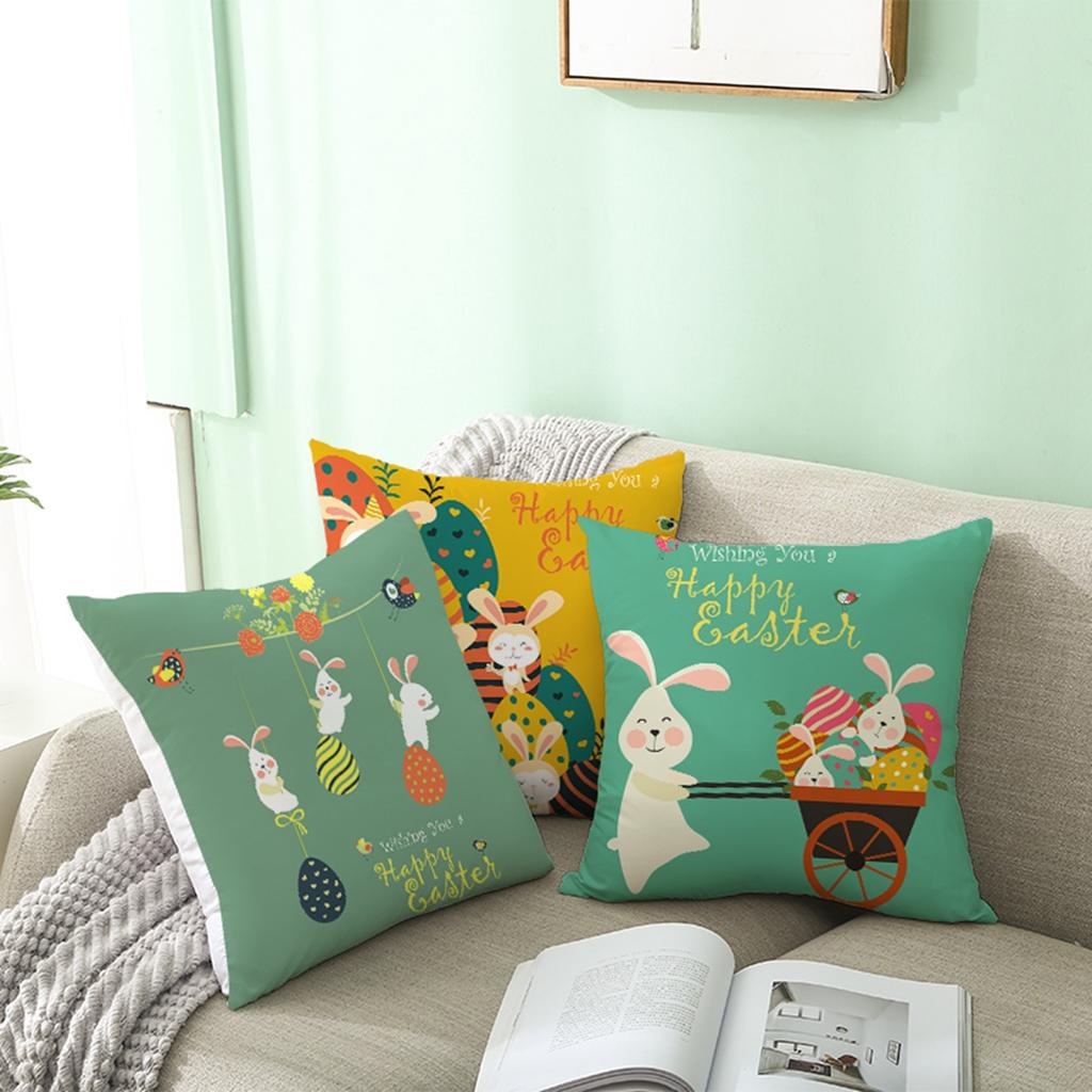 Easter Bunny Pillowcase Happy Easter Decoration For Home Easter Rabbit Eggs Cushion Cover Decorative Pillow Case Easter Gift
