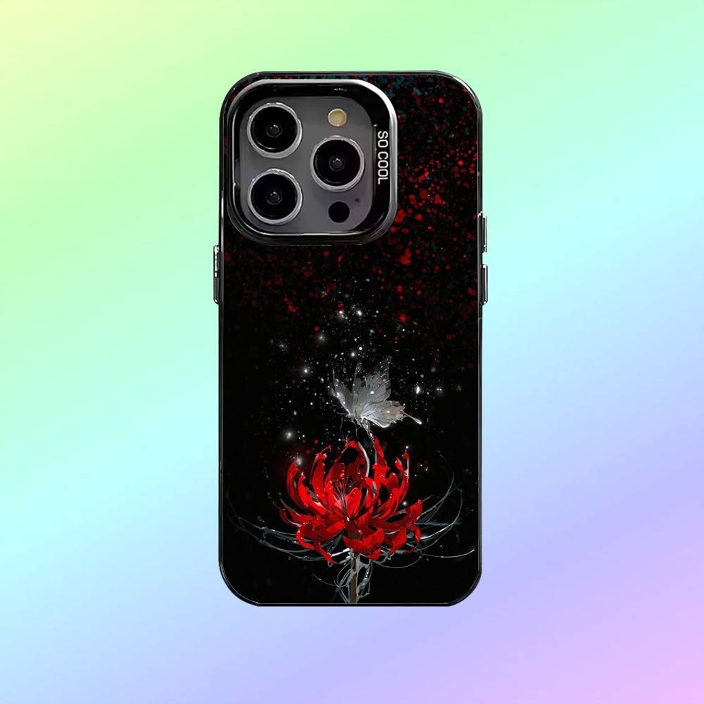 Rote Spinnenlilie Blume Handyhülle   Für iPhone17,16,15,14,13,12,11 Plus,Pro Max Schwarz Candy Matt Stoßfeste Hülle