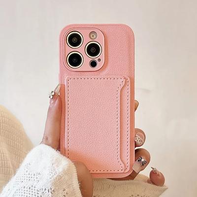 Einfarbige Geldbörsenhülle aus Lychee-Leder für iPhone 16 15 14 13 12 Mini 11 Pro X XS XR Max 8 7 Plus mit Kartenfach, Tasche, Schutzabdeckung