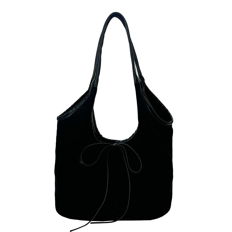 

2026 Winter New Trend Casual Tote Faux Suede Bow Large Capacity Versatile Shoulder Bags Simple Casual Durable Women s Handbags чёрный