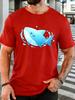 Cute Blue Shark With Water Splash Unisexs Front Print T Shirt Sea Animal Graphic Tee Casual Short Sleeve Top Ocean Lover Gift