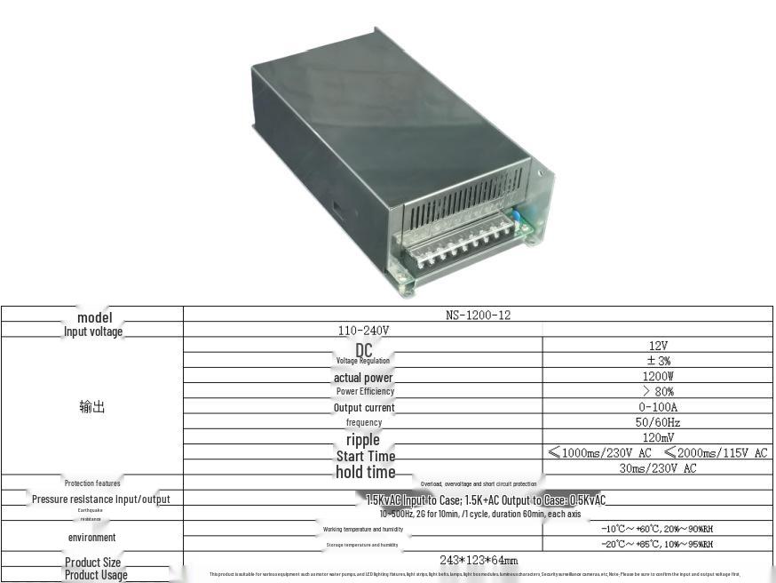 1200W 12V 100A Industrial DC Regulated Switching Power Supply