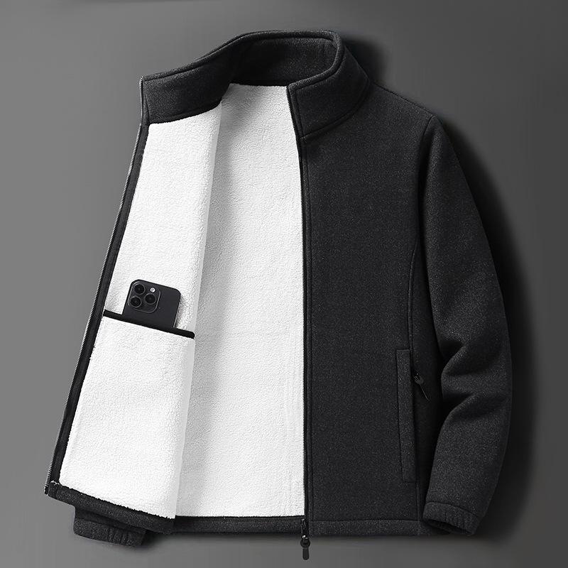 Men's Lambswool Fleece Jacket - Autumn/Winter Velvet Lined, Thick Warm Outerwear for Middle-Aged & Elderly.